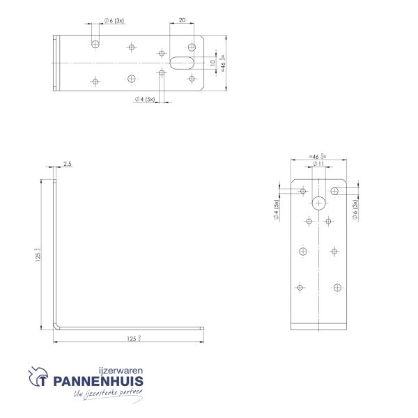 Hoekanker 125x125 46x2,5 SV (Sendzimir verzinkt) - Afbeelding 2