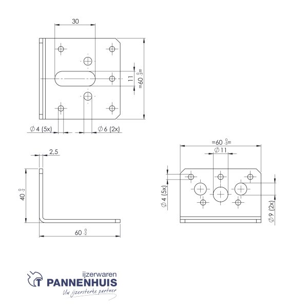 Hoekanker 40x60 60x2,5 SV (Sendzimir verzinkt) - Afbeelding 3