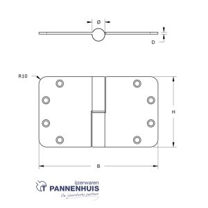 Kogelstiftpaumelle ronde hoeken 125×89 mm links (belgisch rechts) RVS geborsteld zwart SKG ***