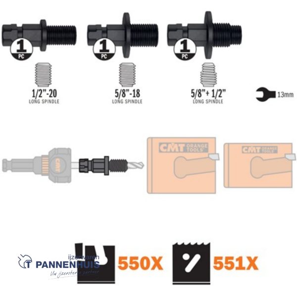 CMT Set van 3 adapters om bestaand gat te vergroten