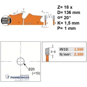 CMT Schulp-en afkortzaag HW 136×20(+10)x1,5 Z18 Massieve houtsoorten, Multiplex 17,2 x 22,7 x 0,9