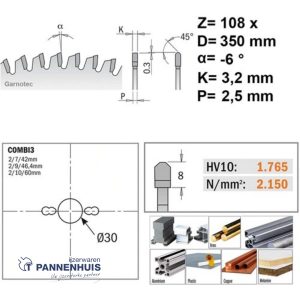 CMT Cirkelzaag HW 350x30x3,2 Z108 Aluminium, Composiet