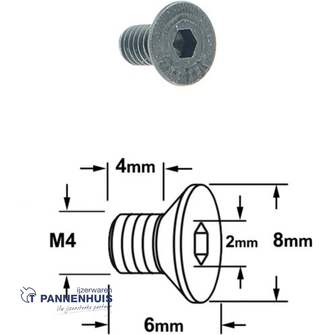 CMT Consche inbusbout M4 x 4 mm - Afbeelding 2