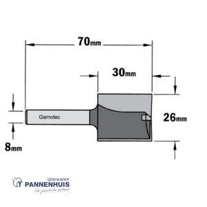 CMT Rechte groeffrees, HW D=26 x 30mm L=70 S=8 Z2+1
