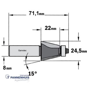 CMT Afkantfrees met geleidelager HW D=24,5 x 22mm 15° L=71,1 S=8 Z2