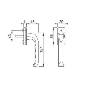 Hoppe raamkrukje 013/U34 ral 8019 bruin