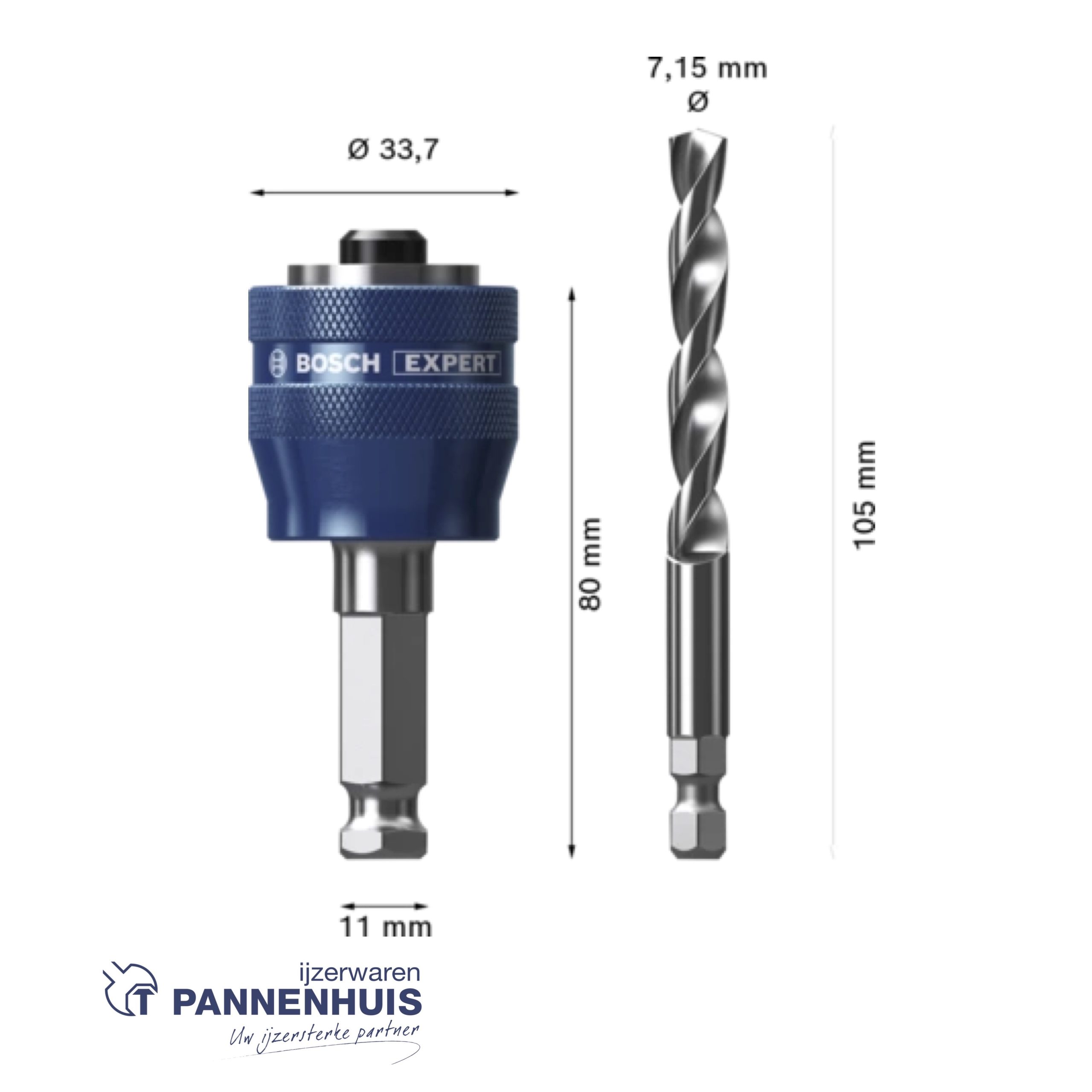 Bosch Adapter Power-Change HEX 11 + HSS-G 7,15 x 105 mm - Afbeelding 3