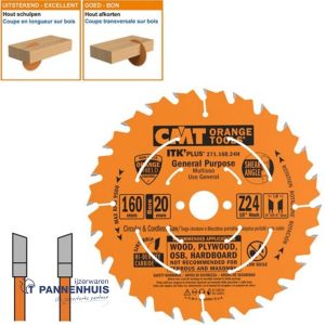 CMT Schulp-en afkortzaag HW 160×20(+16)x1,8 Z24 Massieve houtsoorten, Multiplex 26,5 x 20 x 0,9