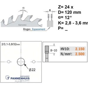 CMT Twee-delige HW voorritszaag HW 120x22x2,8-3,6  Z24 MDF, HDF