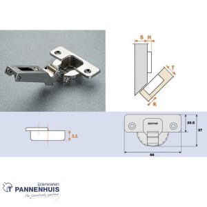 inboorscharnier C2A7H99 nikkel mat (-45° gelijkliggend)