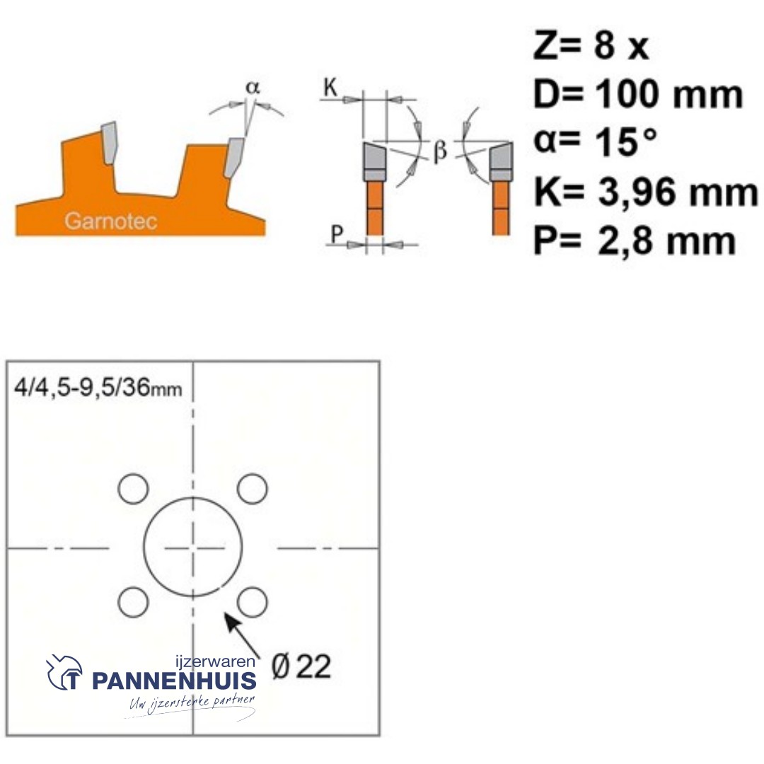 CMT Lamellen groefzaag HW 100x22x3,96 Z8 - Afbeelding 2