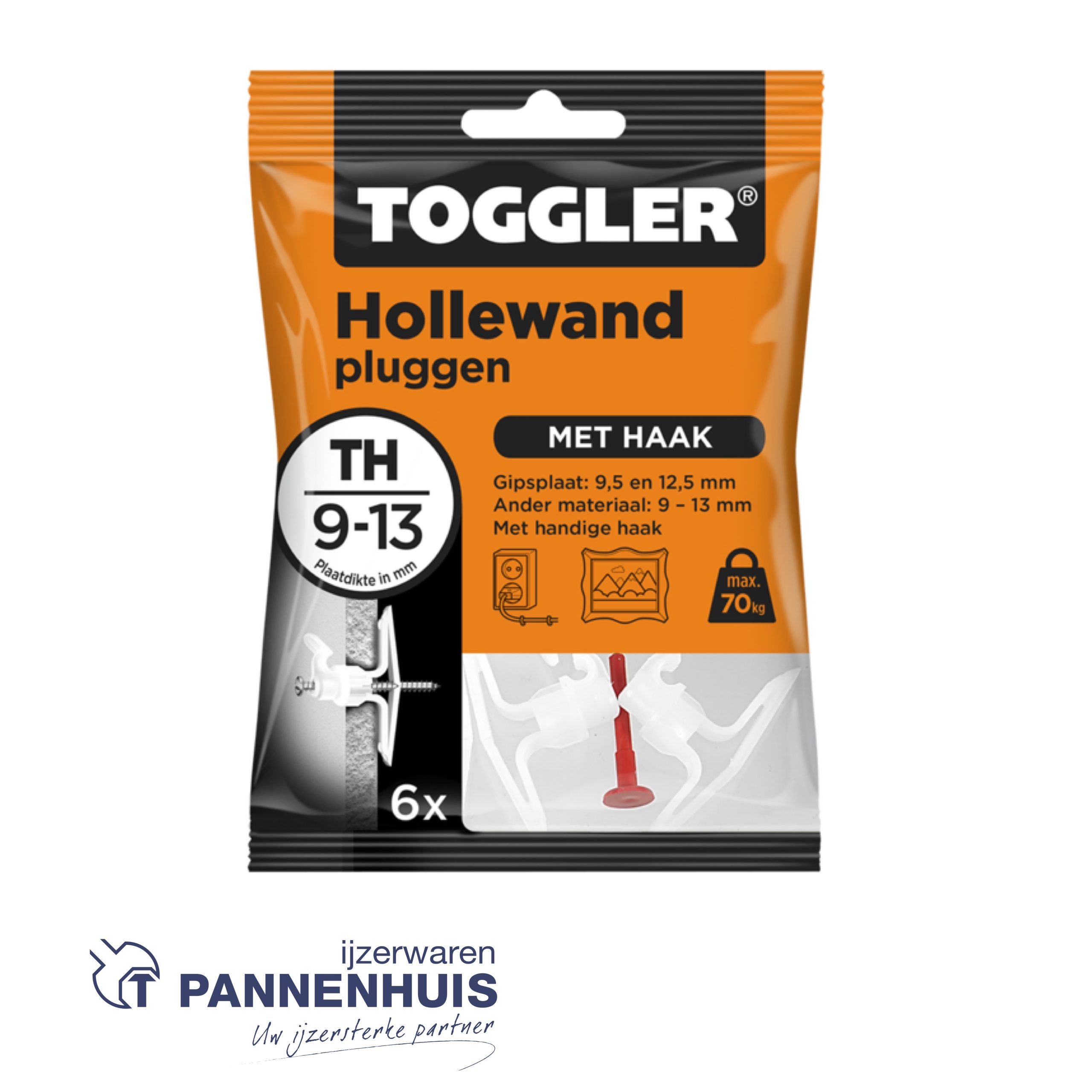 Toggler TH Hollewandhaak Plug 9-13mm 6 st (oranje) - Afbeelding 2