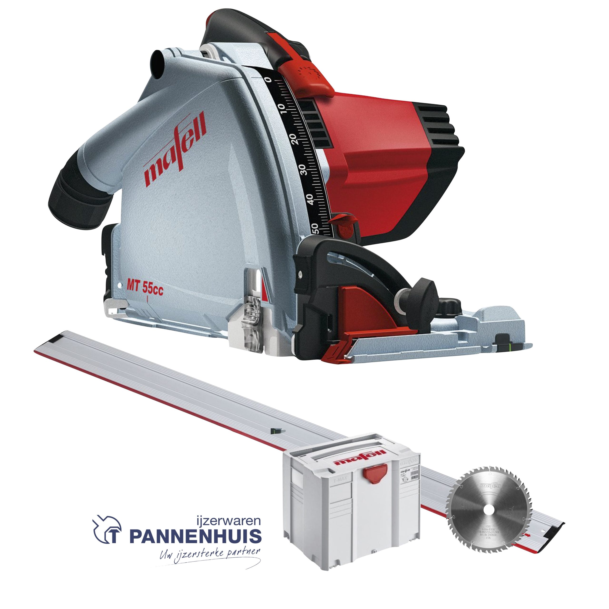Mafell Invalzaag MT 55 cc MidiMAX in T-MAX + zaagblad F 160 geleidingsrail