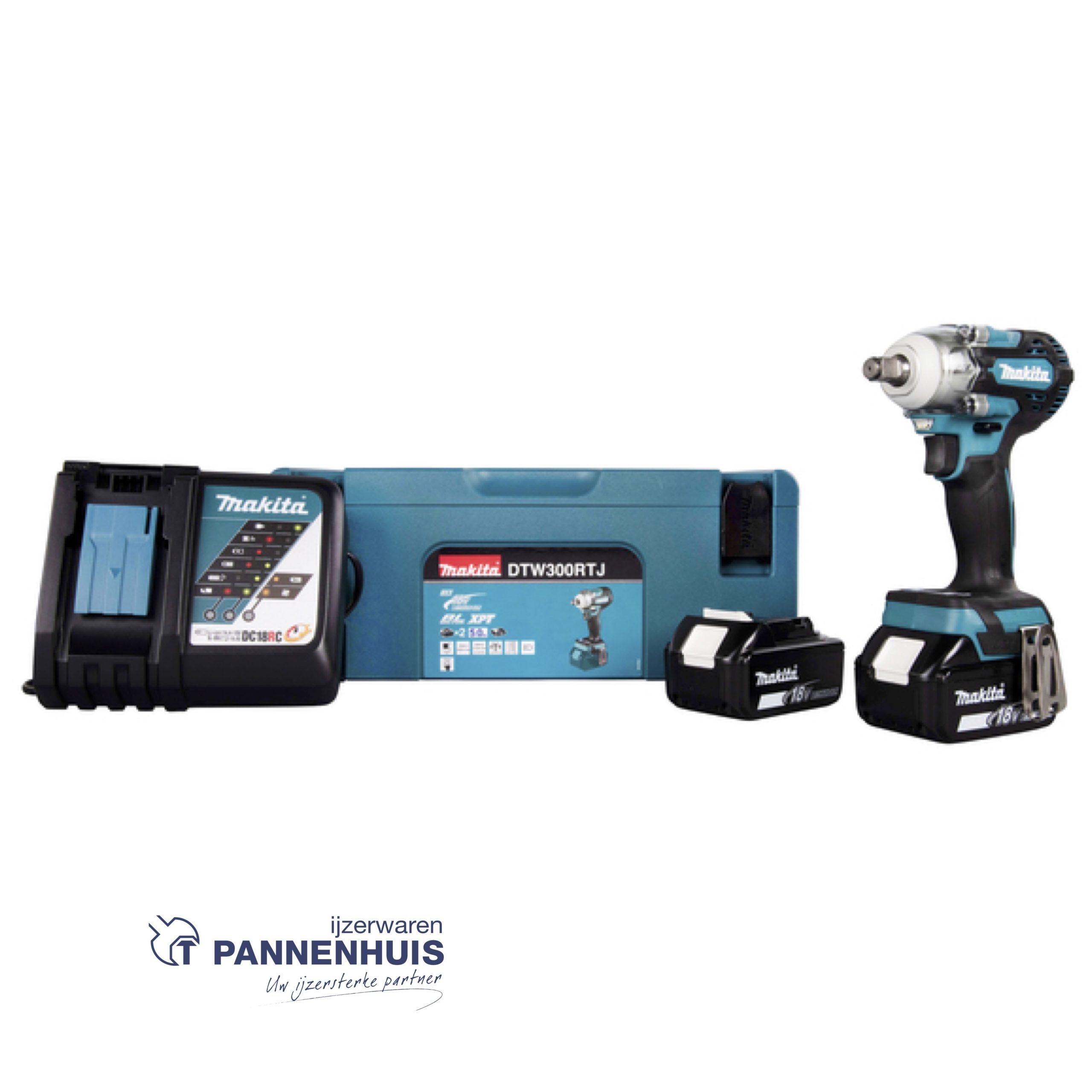 Makita DTW300RTJ Slagmoersleutel 1/2" 18V 330Nm + 2x BL1850B +lader