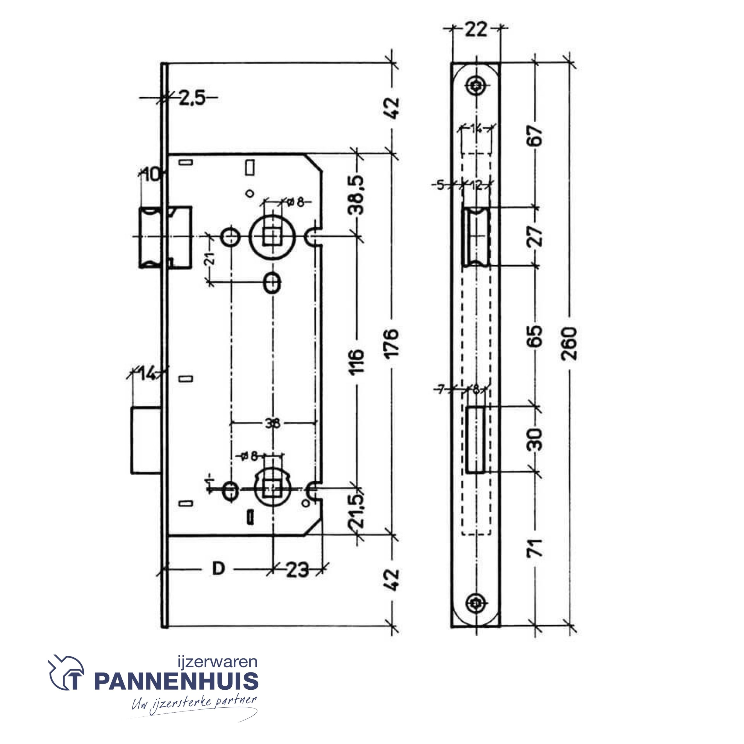 Litto wc slot A 1553/25 entree 55mm - as 116mm - afgerond messing - Afbeelding 2