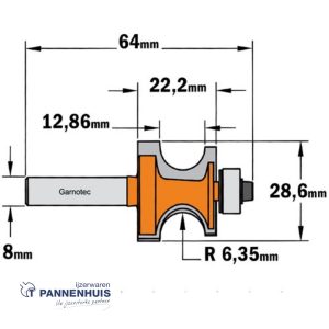 CMT Profielfrees met kogellager, HW D=38,1 x 18mm R=6,4 L=60 S=8 Z2