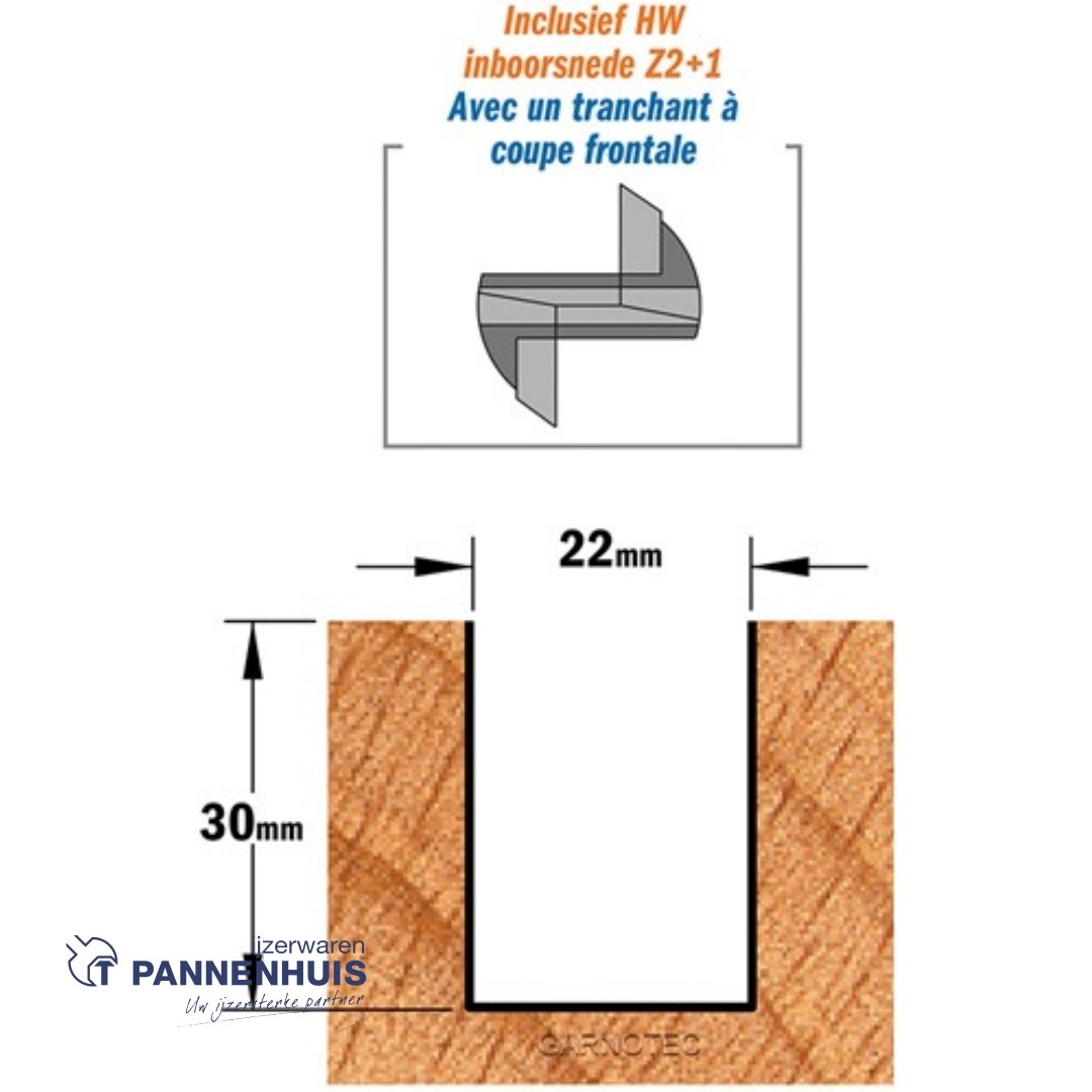 Rechte groeffrees, D=22, I=30, L=70, Z=Z2+1, S=Ø8, Kwaliteit=HW - Afbeelding 3
