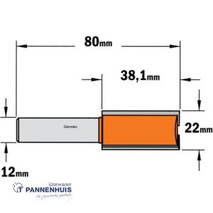 CMT Groeffrees met rechte snijkoppen, HW D=22 x 38,1mm L=80 S=12 Z2