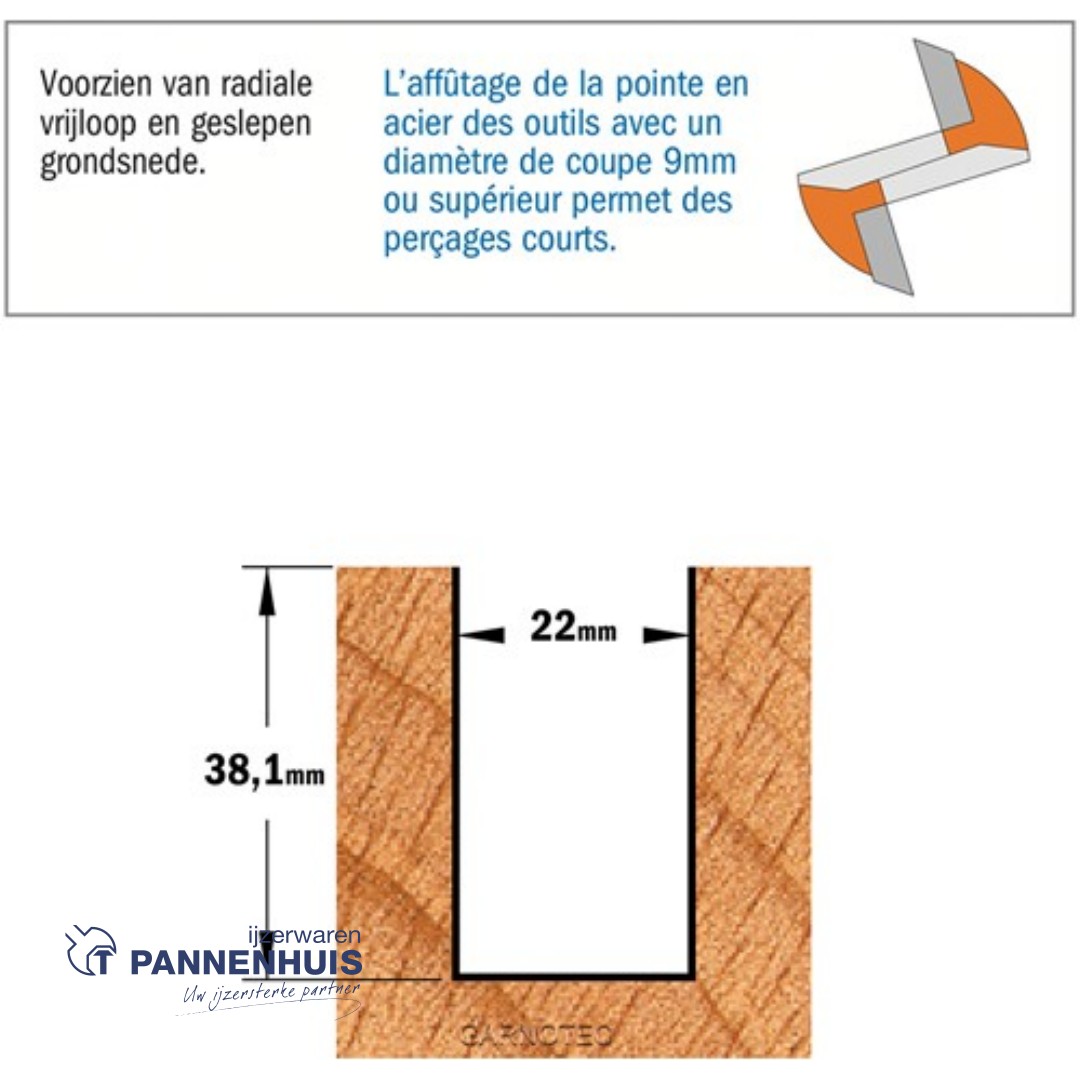 CMT Groeffrees met rechte snijkoppen, HW D=22 x 38,1mm L=80 S=12 Z2 - Afbeelding 3