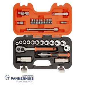 Bahco Doppenset 1/4″ en 3/8″ peervormige ratel metrisch 34 delig