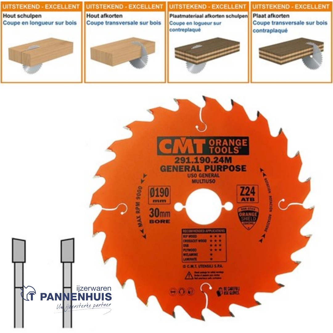 CMT Universele cirkelzaag HW 190x30x2,6 Z24 Massieve houtsoorten, Multiplex