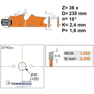 CMT Schulpcirkelzaag HW 235×30(+25)x2,4 Z36 Massieve houtsoorten, Multiplex