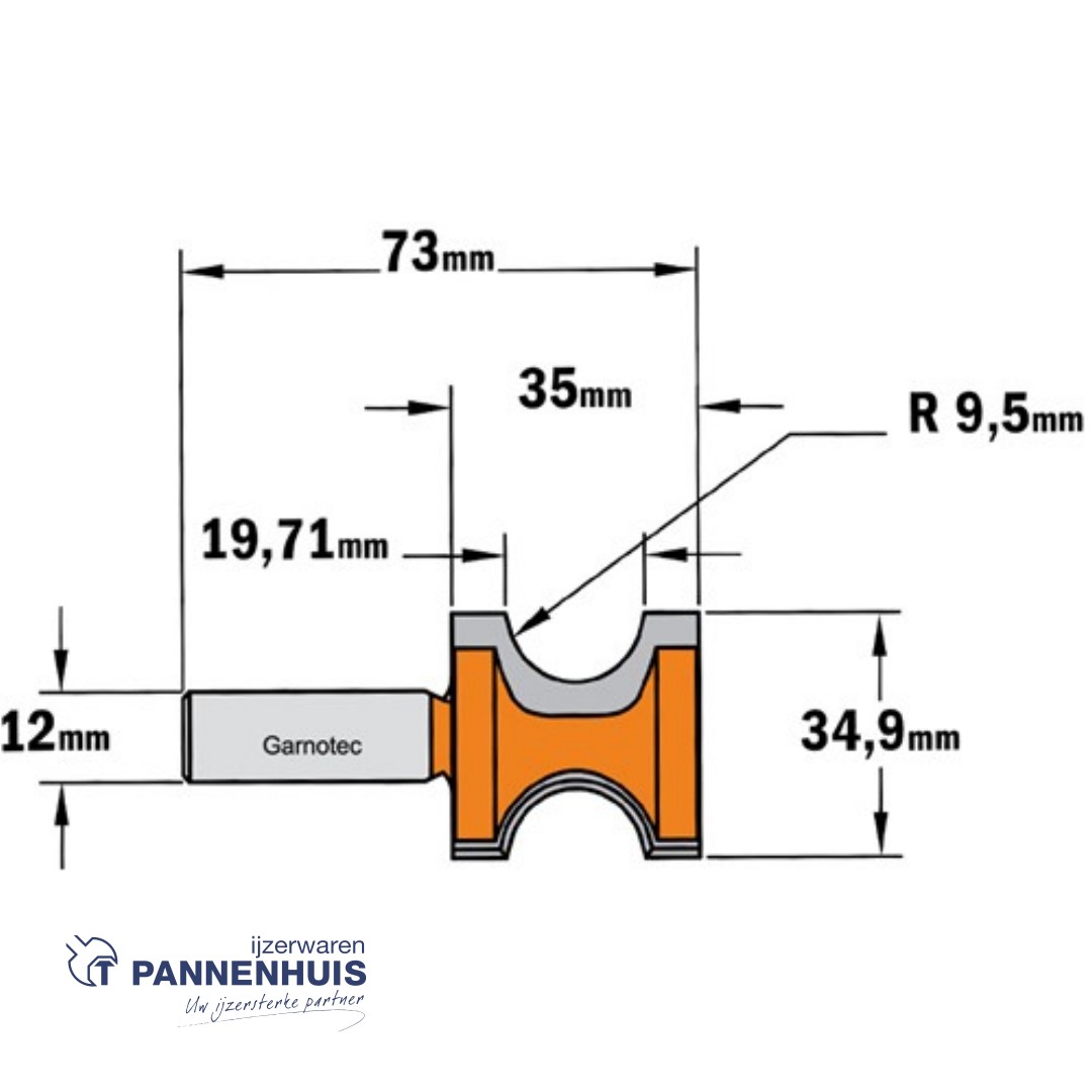 CMT Haflronde frees HW D=34,9 x 35mm R=9,5 L=73 S=12 Z2 - Afbeelding 2