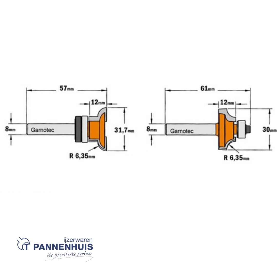 CMT Kruishoutverbindingsset HW D=31,75/30 x 12mm R=6,35 L=61 S=8 Z2 - Afbeelding 2