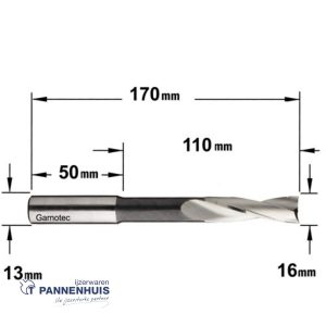 CMT Gespiraliseerde langgatboor, rechts D=16mm I=110mm LT=170mm S=13x50mm Z2 RH (rechtsdraaiend) HSS