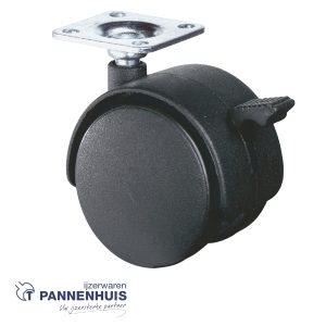 Zwenkwiel dubbel Ø 50mm 40kg op plaat en rem