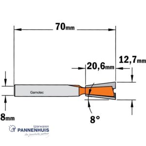 CMT Zwaluwstaartfrees HW D=12,7 x 20.6mm 8° L=70 S=8 Z2