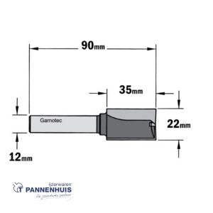 Rechte groeffrees, D=22, I=35, L=90, Z=Z2+1, S=Ø12, Kwaliteit=HW