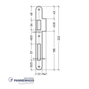 Litto Sluitplaat PA09121 afgerond inox look L/R (SERIE 90)