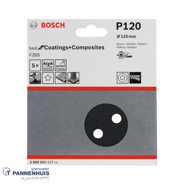 Bosch Schuurblad 5x 125 K120 BFS 8-gaten F355 - Afbeelding 2