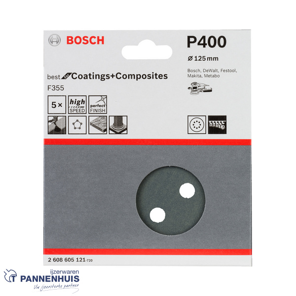 Bosch Schuurblad 5x 125 K400 BFS 8-gaten F355 - Afbeelding 2