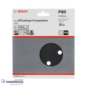 Bosch Schuurvel F355 150 mm, korrel 80, 8 gaten, 5x