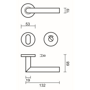 Deurkruk Pro I SHAPE 19mm Inox Plus R+WC