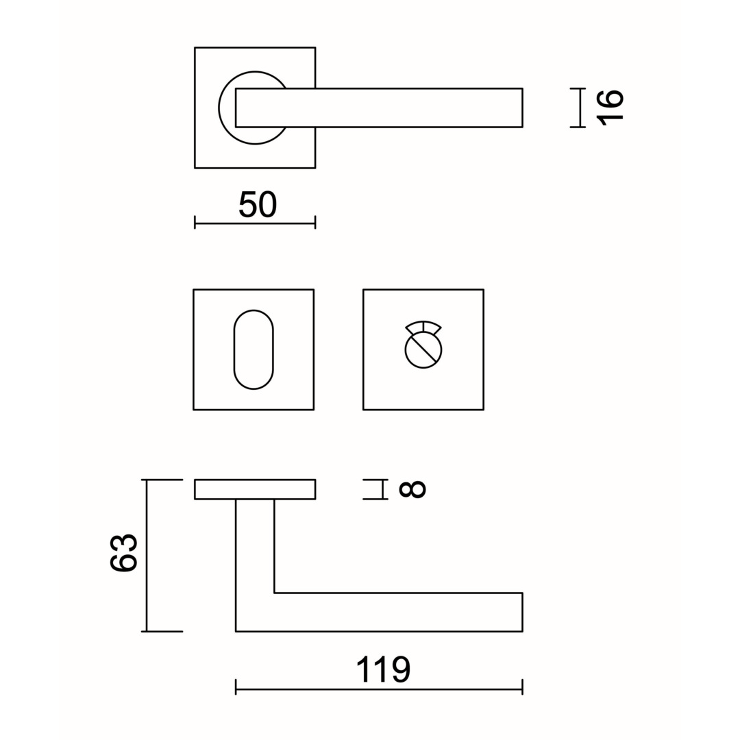Deurkruk Pro KUBIC SHAPE 16MM INOX PLUS R+WC - Afbeelding 2