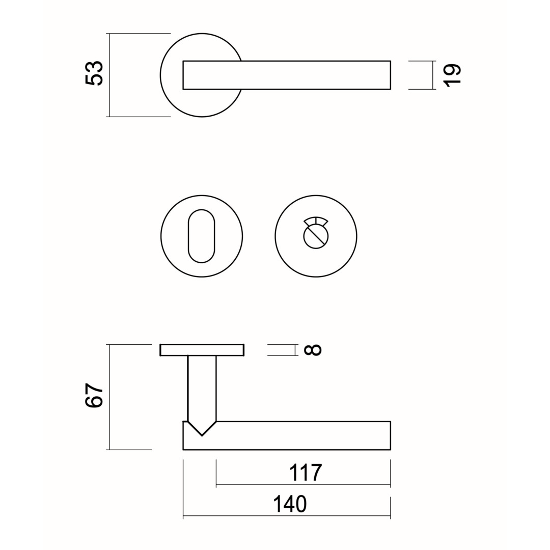 Deurkruk Pro T SHAPE 19mm Inox Plus R+WC - Afbeelding 2