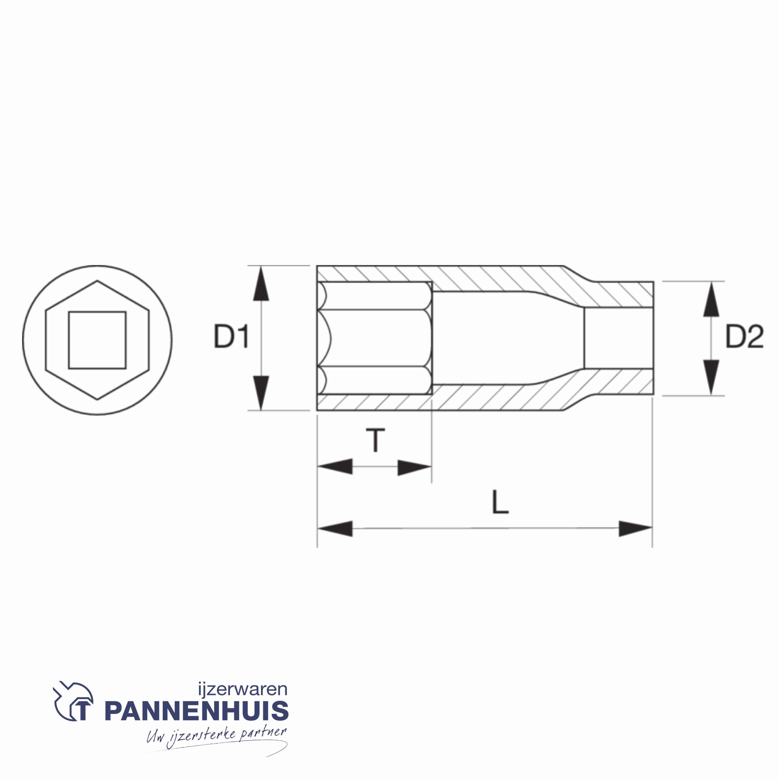 Bahco dop vierkant 1/2" Lange dop 6-kant 25 mm - Afbeelding 3