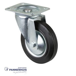 Zwenkwiel Ø 160mm 135kg op plaat rubber zwart