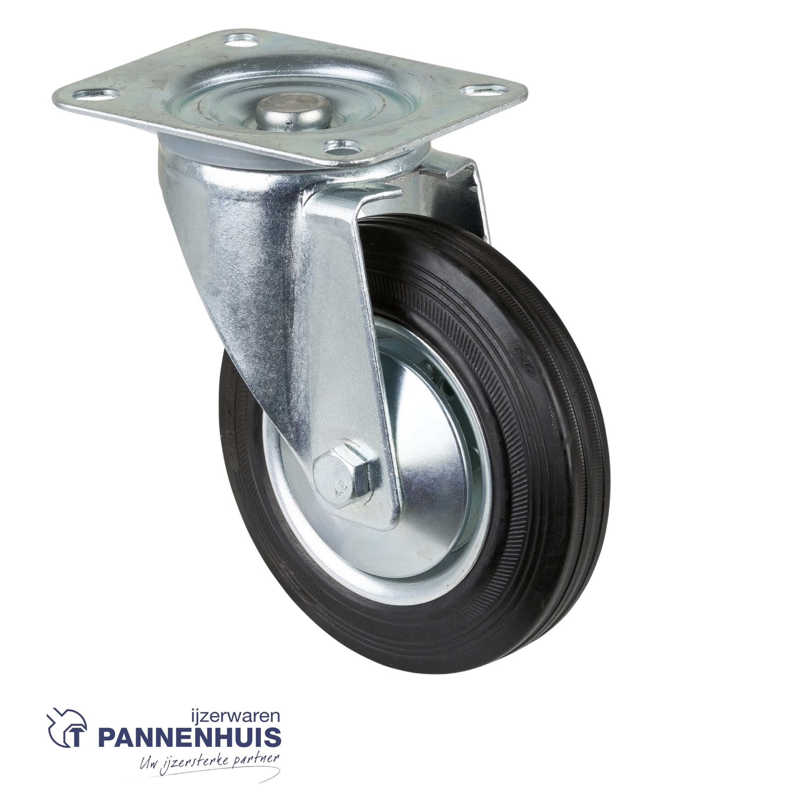 Zwenkwiel Ø 160mm 135kg op plaat rubber zwart