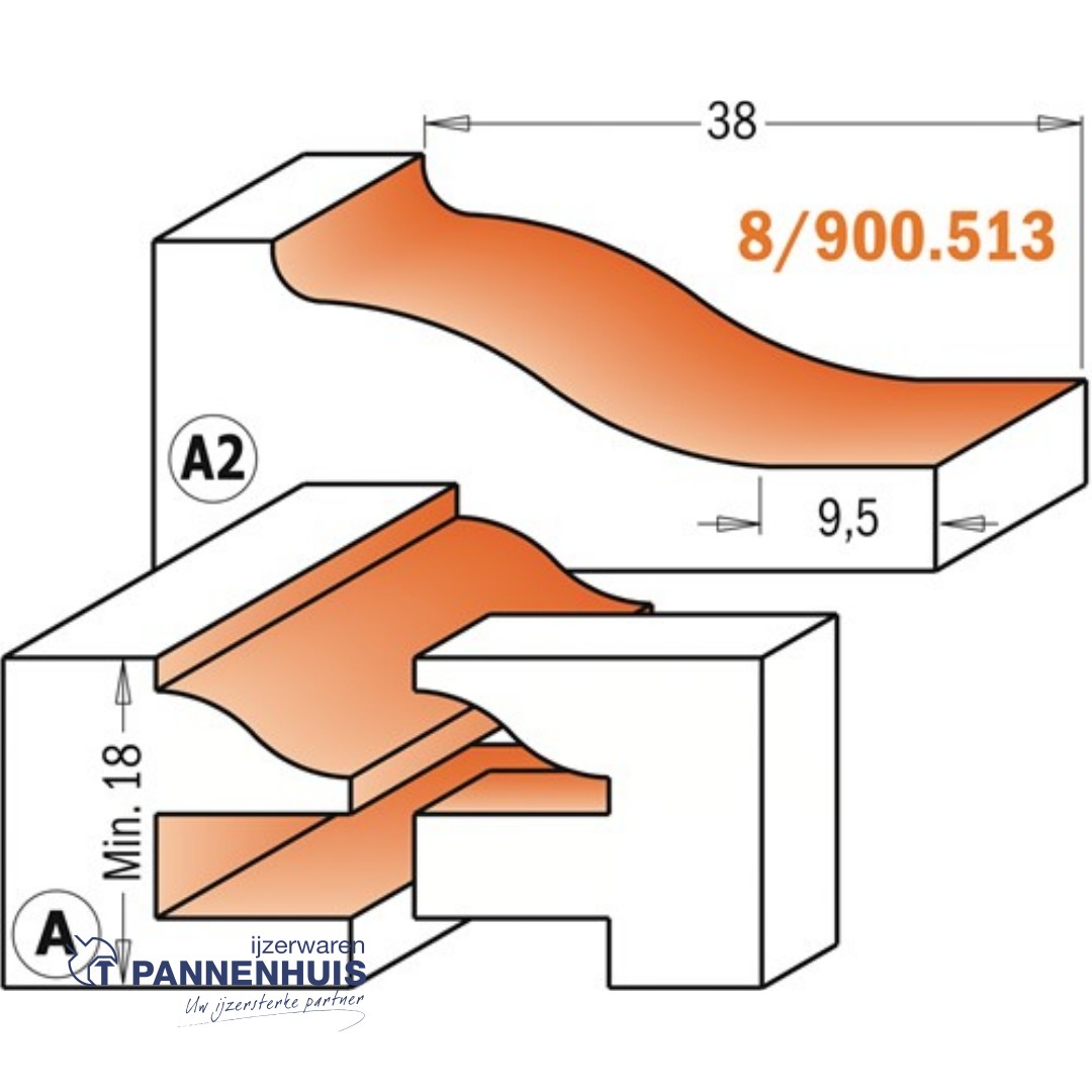 CMT 3-delige keukendeurfrezenset profiel A2 HW - Afbeelding 3