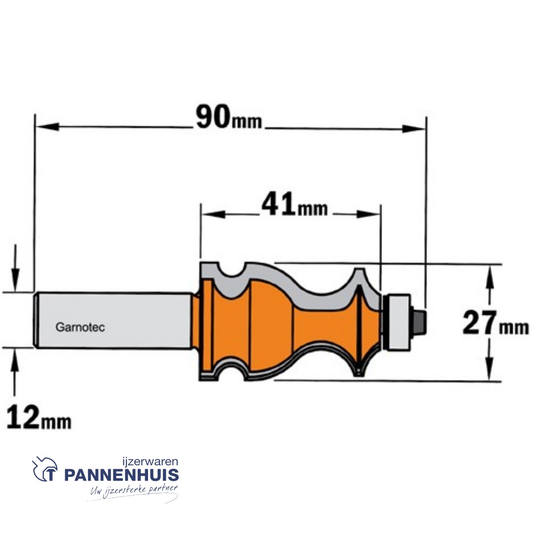 CMT Universele frees met geleidelager HW D=27 x 41mm L=90* S=12 Z2 - Afbeelding 2