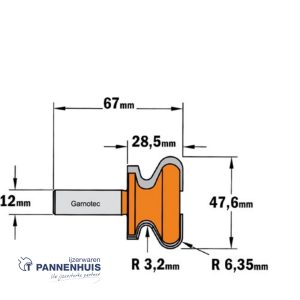 CMT Handgreepfrees, HW D=47,6 x 28,5mm R=6,35 L=67 S=12 Z2