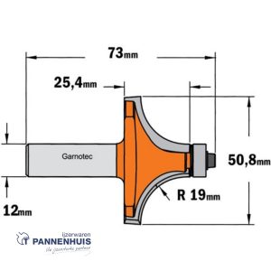 CMT Holle radiusfrees zonder opstaande kant, HW D=50,8 x 25.4mm R=19 L=73 S=12 Z2
