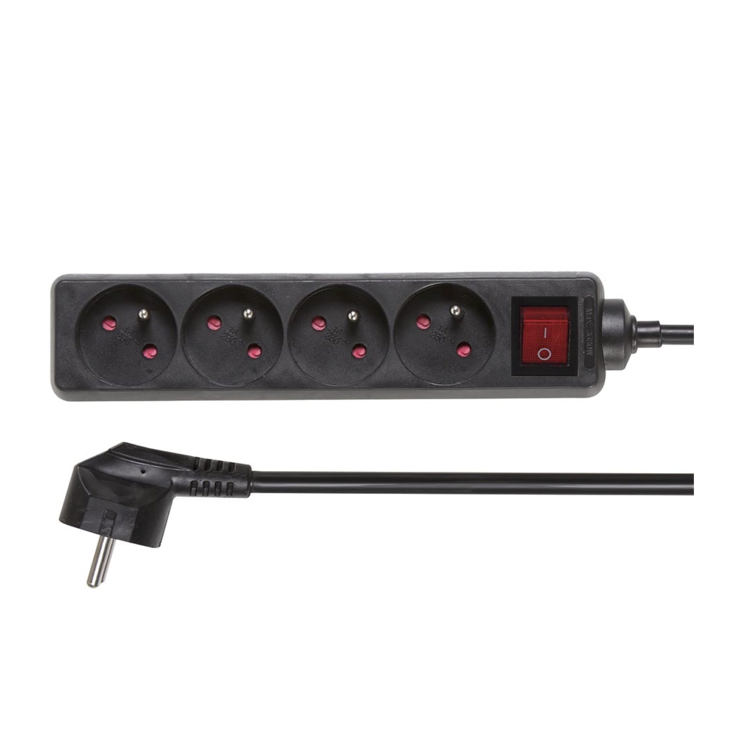 Stekkerdoos met schakelaar, 4 stopcontacten met penaarde (type E), kabel 1.5 m, 3G1.5, zwart - Afbeelding 2