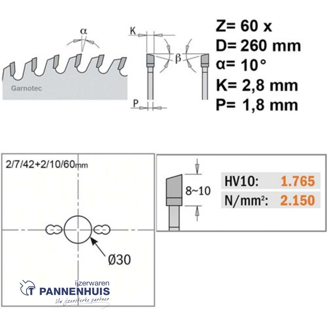 CMT Afkortcirkelzaag HW 260x30x2,8 Z60 Massieve houtsoorten - Afbeelding 2