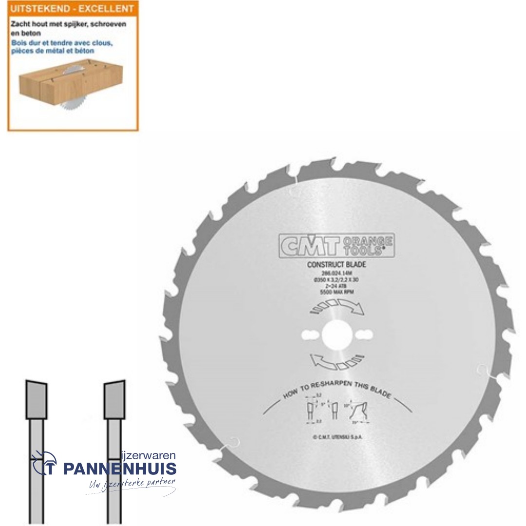 CMT Bouwcirkelzaag HW 350x30x3,2 Z24 Hout met spijkers