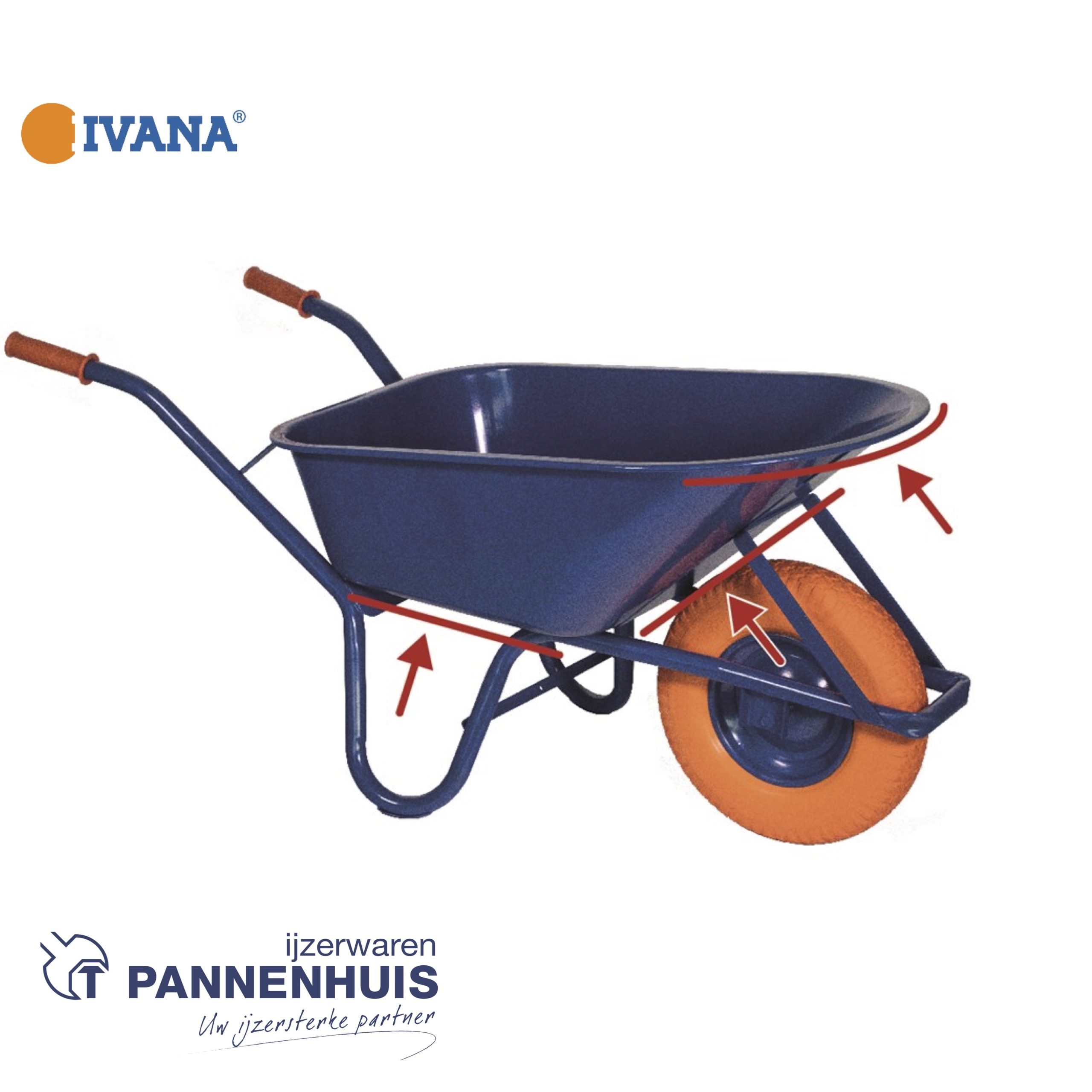 Ivana Kruiwagen staal extra versterkt ronde buis 85L Anti-lek wiel - Afbeelding 2
